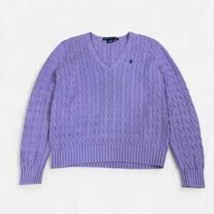 Polo Ralph Lauren sport 3d cable knit woman’s cropped purple sweater lilac XL